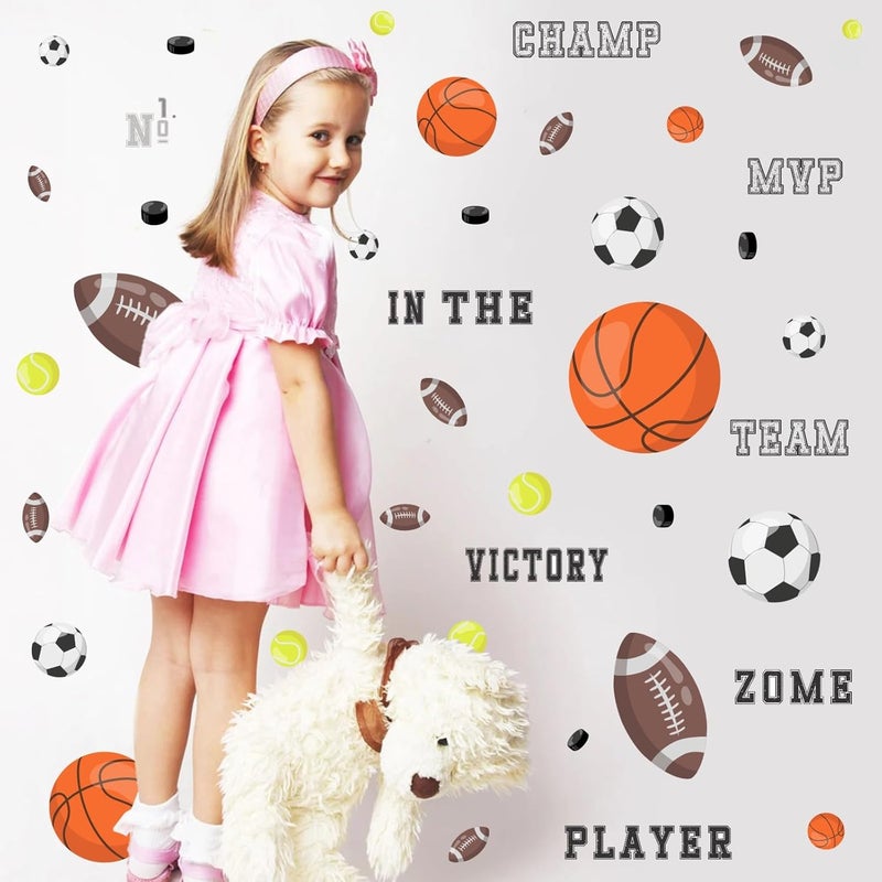 Kasubeso Sports Wall Decals, Basketball and Football Wall Stickers, Peel and Stick Removable DIY Inspirational Wall Decor for Boys Bedroom Classroom Kid's Nursery Room Playground - Image 4